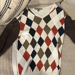 Banana Republic V-Neck Argyle Sweater - Red, Brown, Navy, Cream